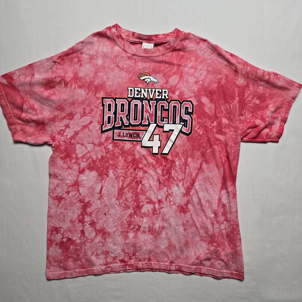 Vintage John Lynch Shirt Denver Broncos Tee XL Pink Tie Dye NFL Football Tee XL